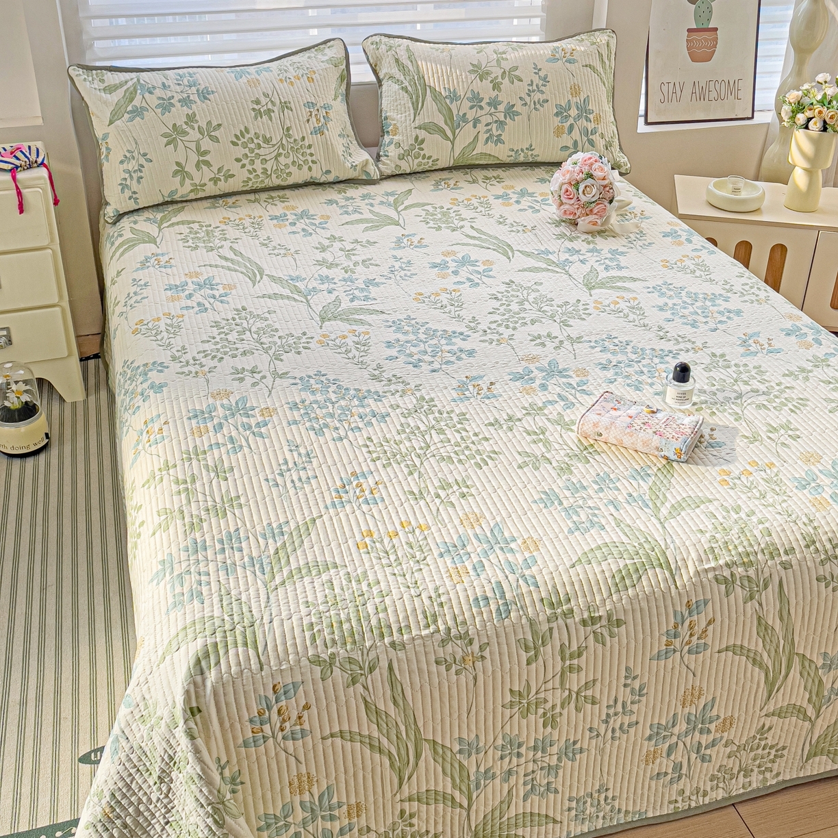 91家纺网 家纺一手货源 找家纺 （总）暖萌 2025新款A类全棉棉花床盖印花三件套