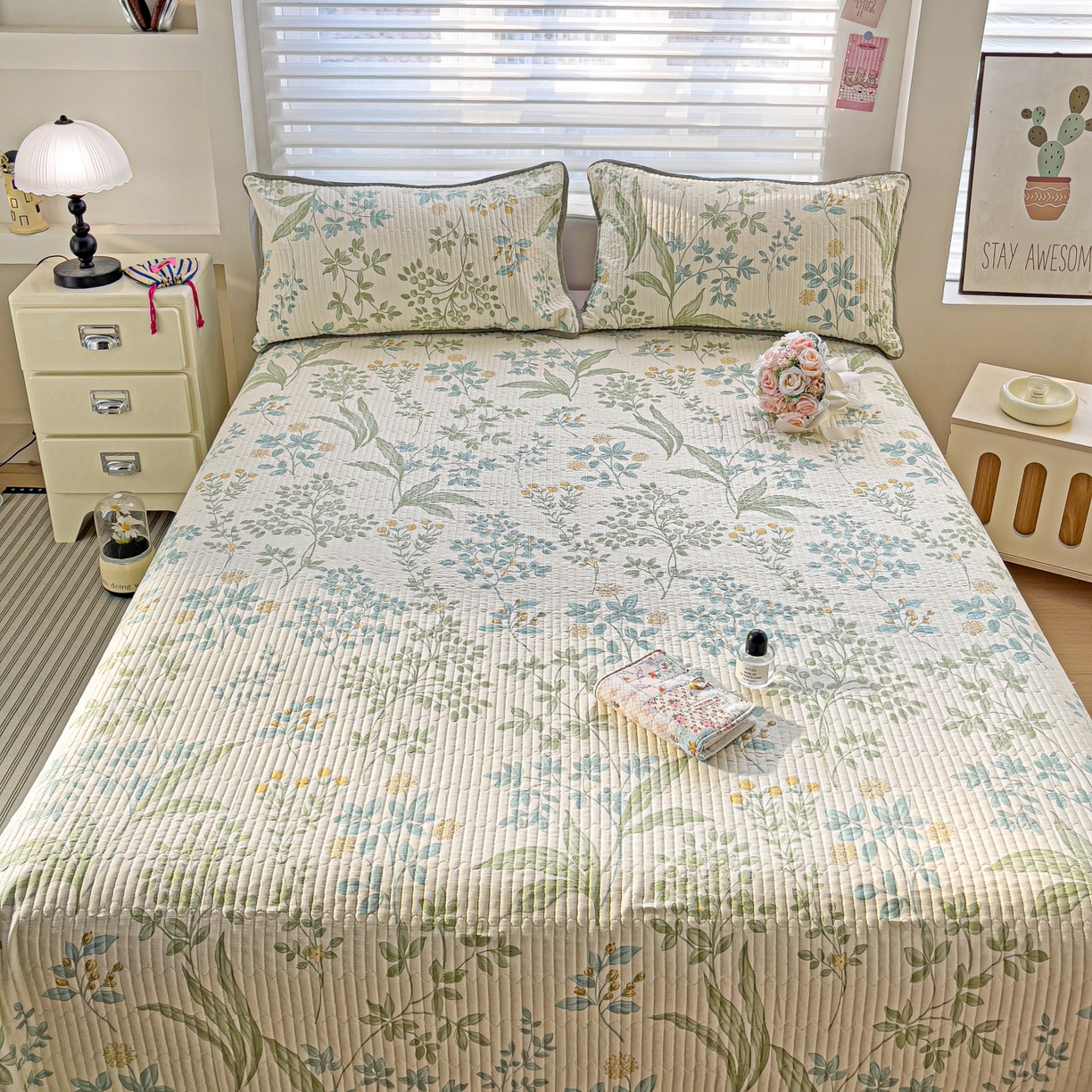 91家纺网 家纺一手货源 找家纺 （总）暖萌 2025新款A类全棉棉花床盖印花三件套