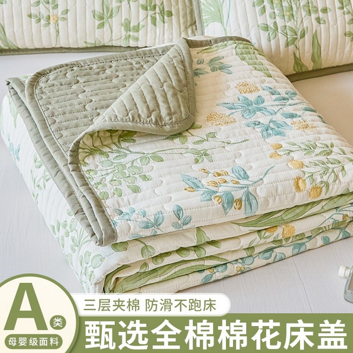 暖萌 2025新款A类全棉棉花床盖印花三件套 仙草