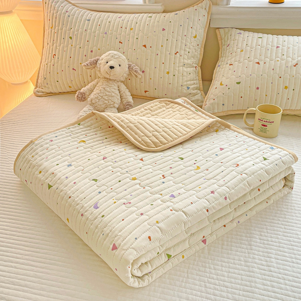 暖萌 2025新款A类全棉棉花床盖印花三件套 快乐魔法