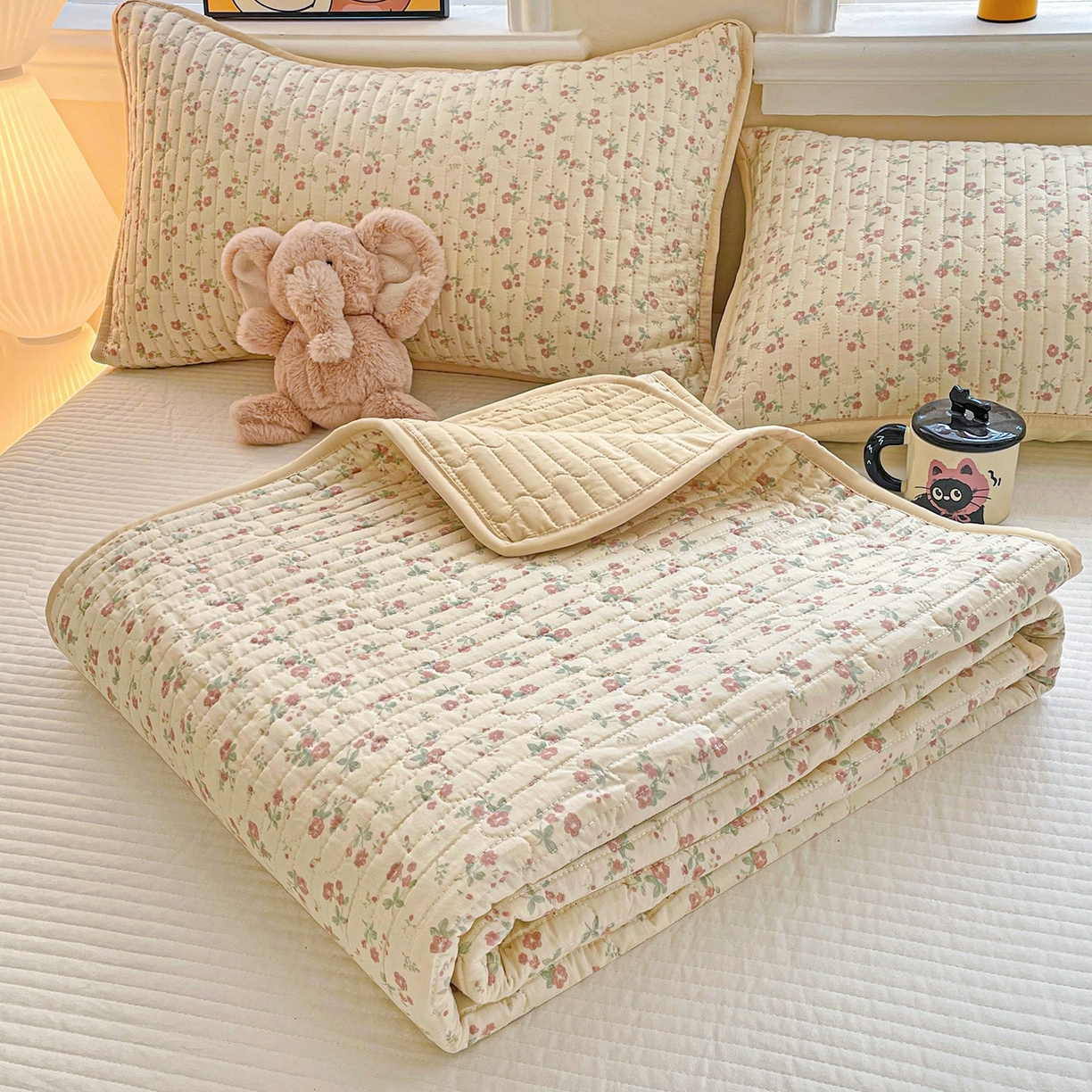 暖萌 2025新款A类全棉棉花床盖印花三件套 觅秋