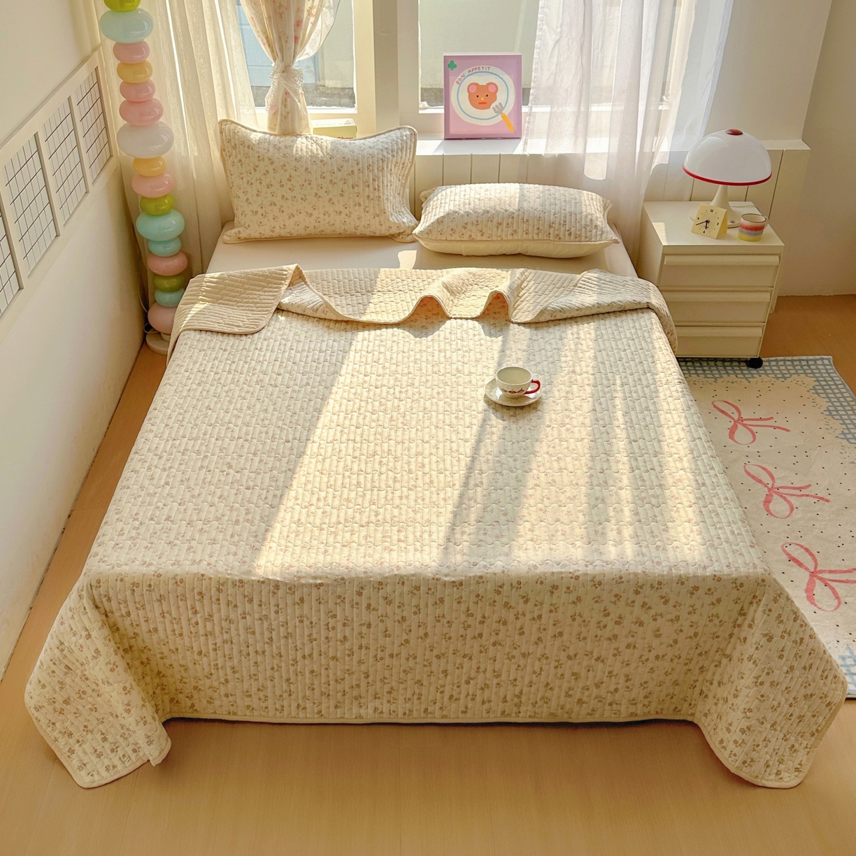 91家纺网 家纺一手货源 找家纺 暖萌 2025新款A类全棉棉花床盖印花三件套 觅秋