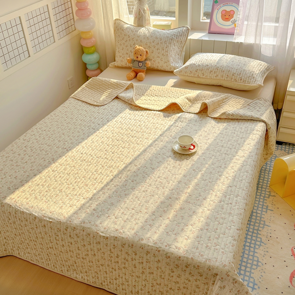 91家纺网 家纺一手货源 找家纺 暖萌 2025新款A类全棉棉花床盖印花三件套 觅秋