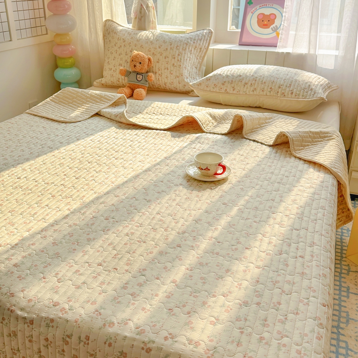 91家纺网 家纺一手货源 找家纺 暖萌 2025新款A类全棉棉花床盖印花三件套 觅秋