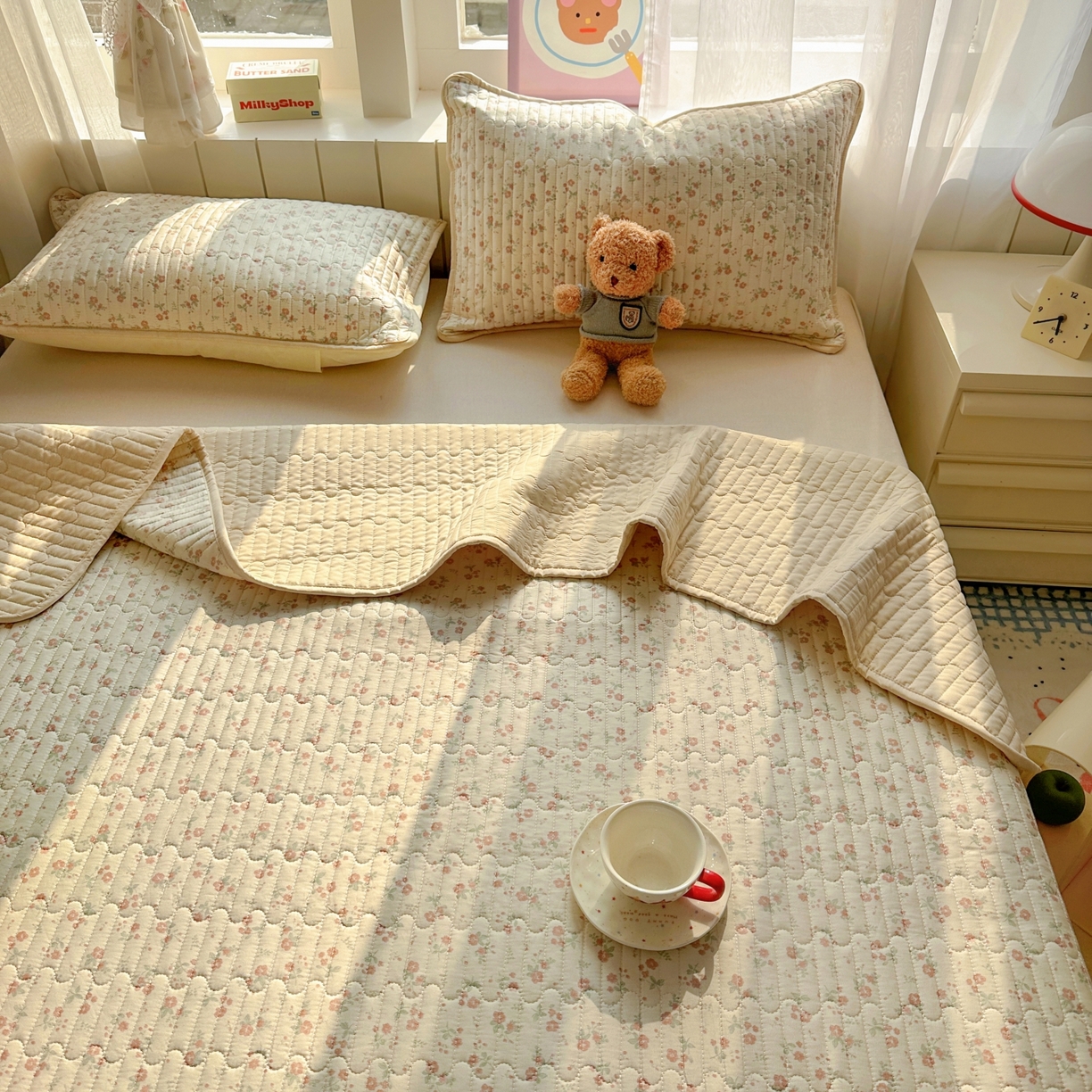 91家纺网 家纺一手货源 找家纺 暖萌 2025新款A类全棉棉花床盖印花三件套 觅秋