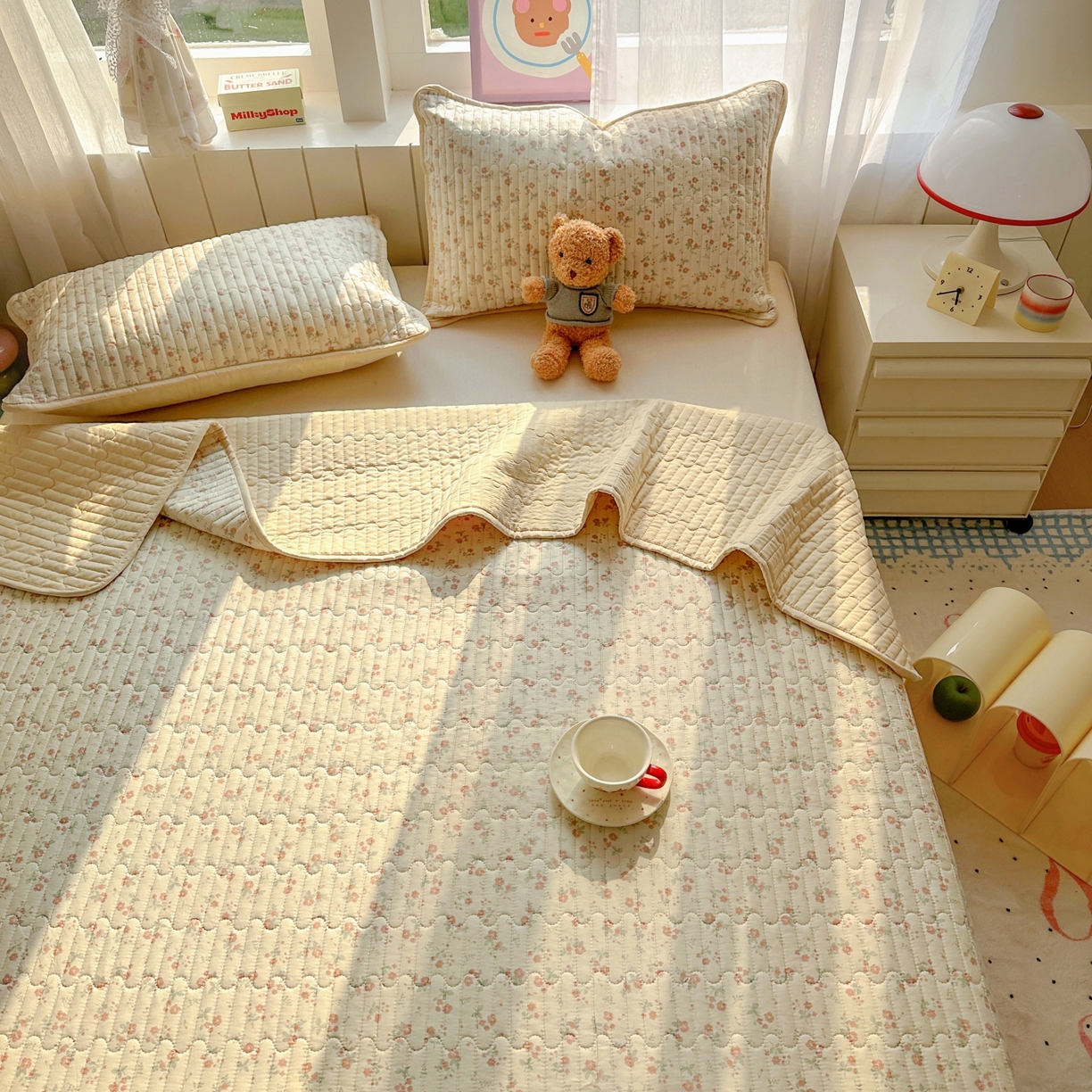 91家纺网 家纺一手货源 找家纺 暖萌 2025新款A类全棉棉花床盖印花三件套 觅秋