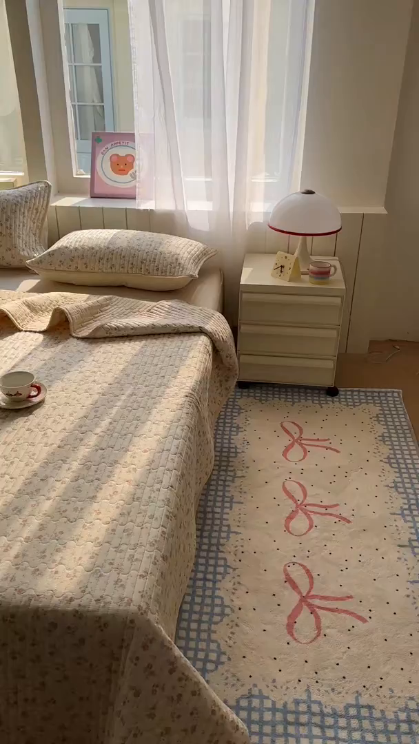 91家纺网 家纺一手货源 找家纺 暖萌 2025新款A类全棉棉花床盖印花三件套 觅秋