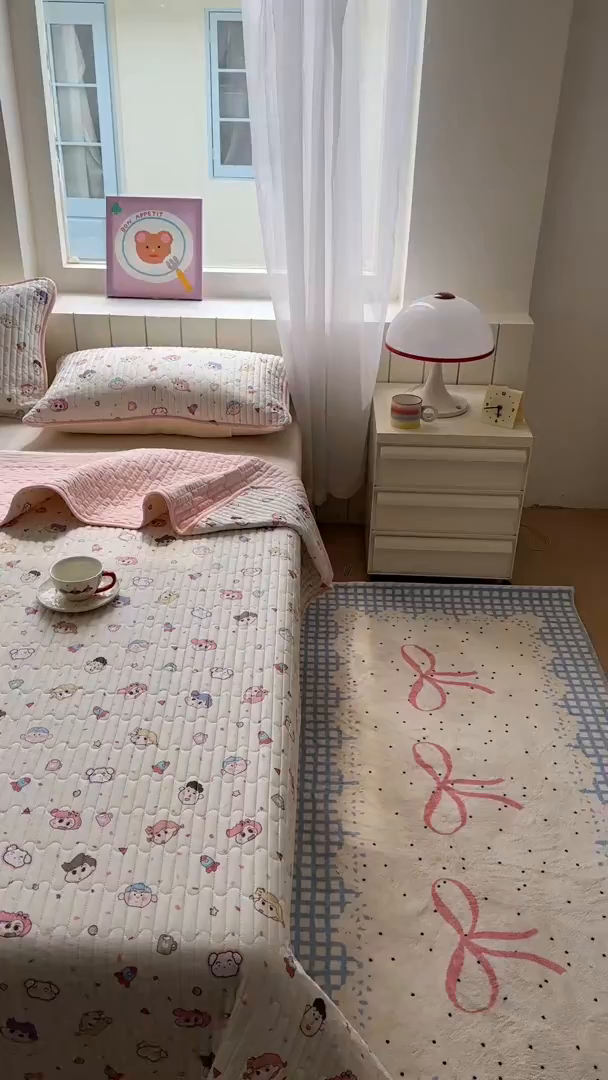 91家纺网 家纺一手货源 找家纺 暖萌 2025新款A类全棉棉花床盖印花三件套 糖果幼儿园