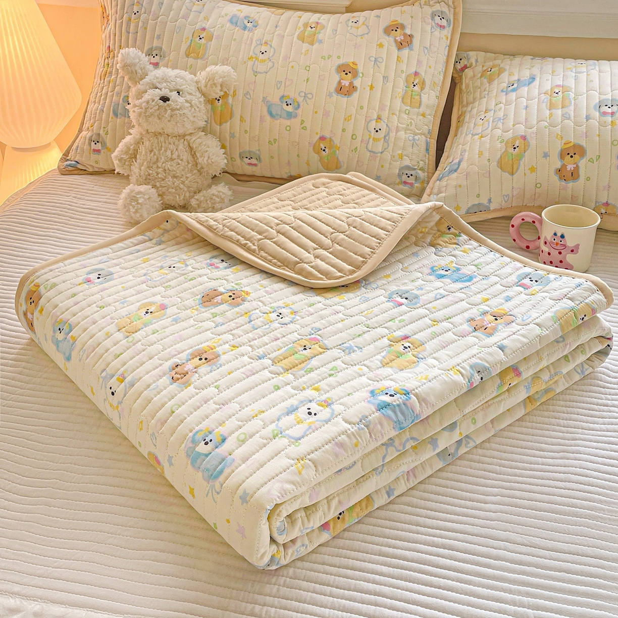 暖萌 2025新款A类全棉棉花床盖印花三件套 童趣绘彩