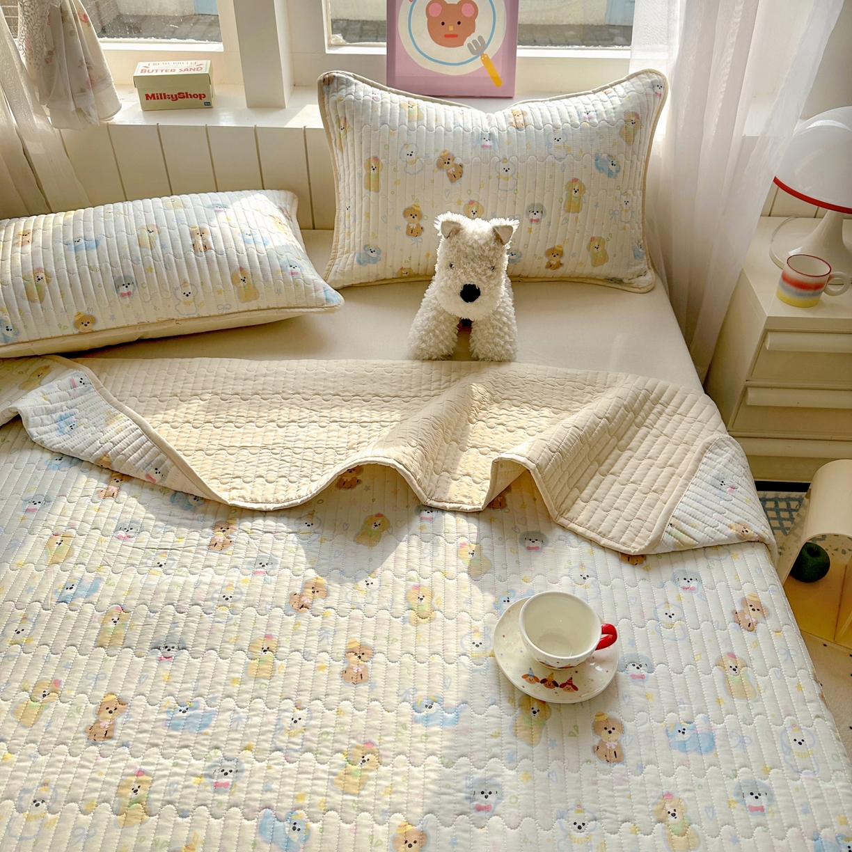 91家纺网 家纺一手货源 找家纺 暖萌 2025新款A类全棉棉花床盖印花三件套 童趣绘彩