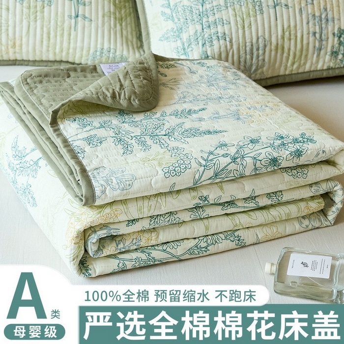 91家纺网 家纺一手货源 找家纺 暖萌 2025新款A类全棉棉花床盖印花三件套 幽兰花谷