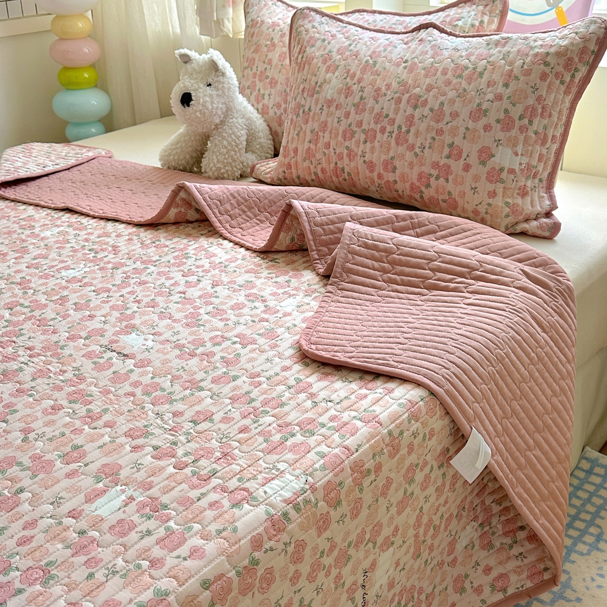 91家纺网 家纺一手货源 找家纺 暖萌 2025新款A类全棉棉花床盖印花三件套 遇见浪漫