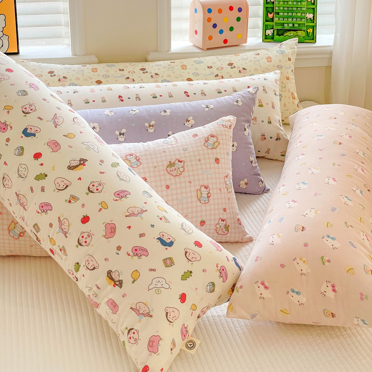 91家纺网 家纺一手货源 找家纺 亦帆枕芯 2025新款双层纱全棉长条抱枕可拆洗抱腿侧睡枕夹腿学生孕妇搂抱枕长条115x40cm 组合图仅供展示