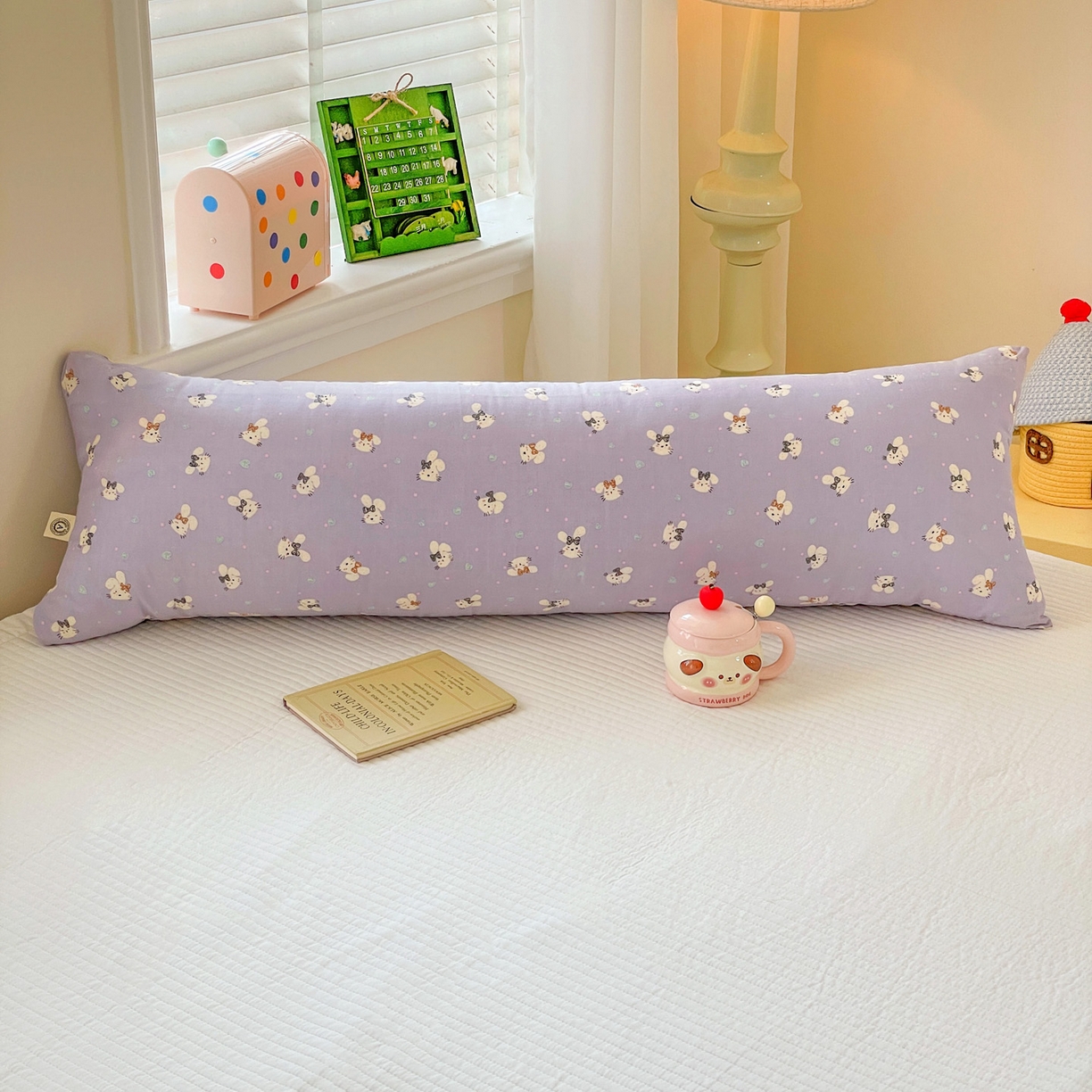 91家纺网 家纺一手货源 找家纺 亦帆枕芯 2025新款双层纱全棉长条抱枕可拆洗抱腿侧睡枕夹腿学生孕妇搂抱枕长条115x40cm 紫色兔子-全棉双层纱长条抱枕