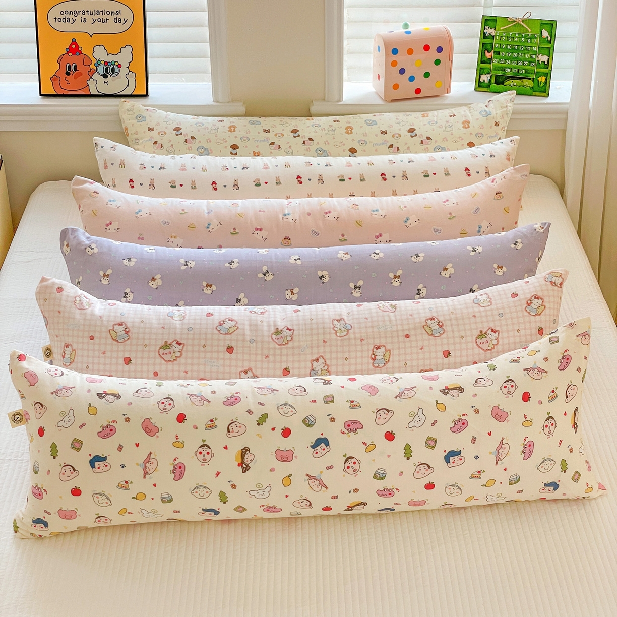 91家纺网 家纺一手货源 找家纺 亦帆枕芯 2025新款双层纱全棉长条抱枕可拆洗抱腿侧睡枕夹腿学生孕妇搂抱枕长条115x40cm 组合图仅供展示