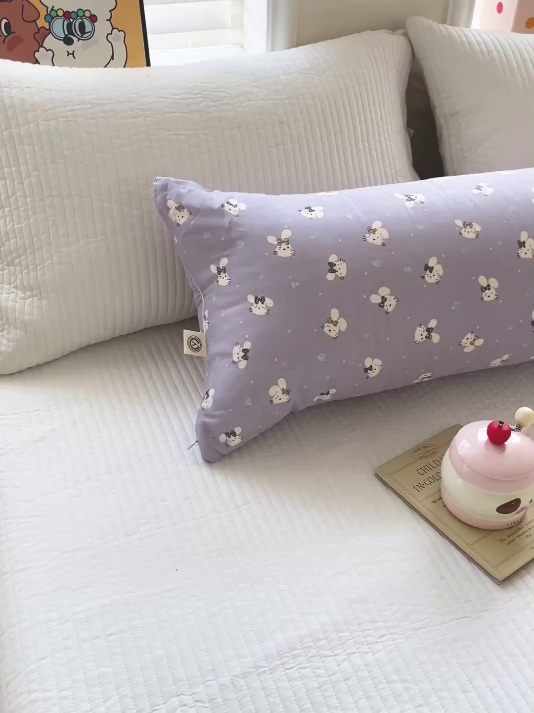 91家纺网 家纺一手货源 找家纺 亦帆枕芯 2025新款双层纱全棉长条抱枕可拆洗抱腿侧睡枕夹腿学生孕妇搂抱枕长条115x40cm 紫色兔子-全棉双层纱长条抱枕