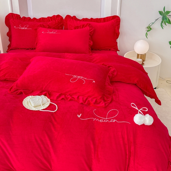 91家纺网 家纺一手货源 找家纺 （总）恋尚羽家纺 2025新款韩版花边婴儿绒绣花大床裙四件套宝宝绒婴肤绒公主风韩式