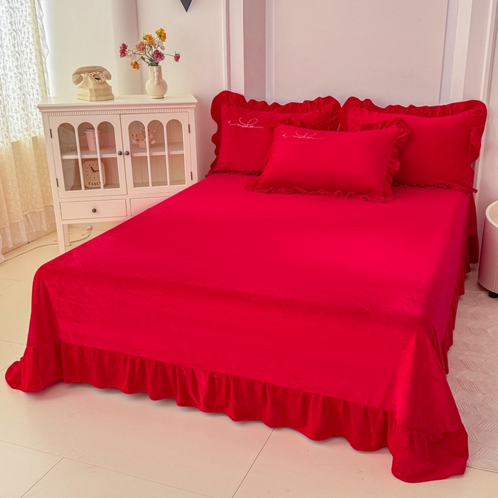 91家纺网 家纺一手货源 找家纺 （总）恋尚羽家纺 2025新款韩版花边婴儿绒绣花大床裙四件套宝宝绒婴肤绒公主风韩式