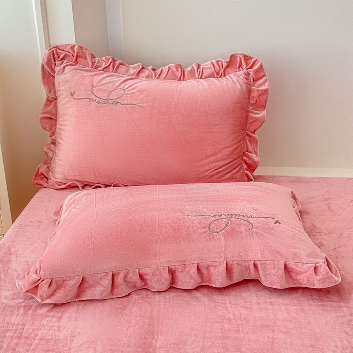 91家纺网 家纺一手货源 找家纺 恋尚羽家纺 2025新款韩版花边婴儿绒绣花大床裙四件套宝宝绒婴肤绒公主风韩式 豆沙色