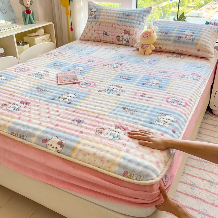 91家纺网 家纺一手货源 找家纺 （总）摩妮卡 2025新款加厚牛奶绒泡泡绒床笠三件套