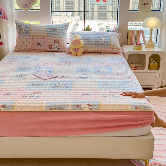 91家纺网 家纺一手货源 找家纺 （总）摩妮卡 2025新款加厚牛奶绒泡泡绒床笠三件套