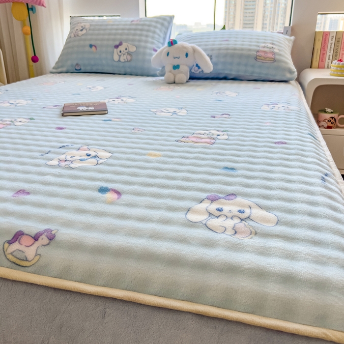 91家纺网 家纺一手货源 找家纺 摩妮卡 2025新款加厚牛奶绒泡泡绒床笠三件套 呆萌大耳狗