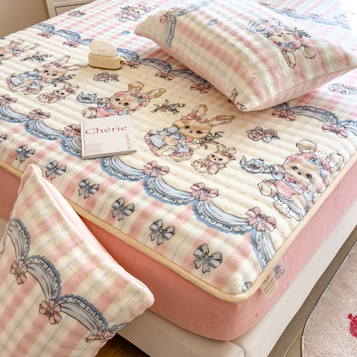 91家纺网 家纺一手货源 找家纺 摩妮卡 2025新款加厚牛奶绒泡泡绒床笠三件套 布洛尼