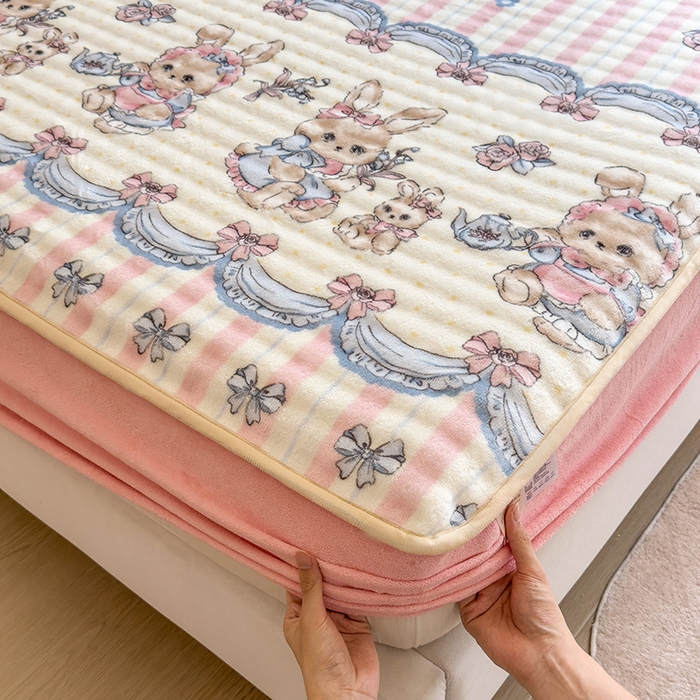 91家纺网 家纺一手货源 找家纺 摩妮卡 2025新款加厚牛奶绒泡泡绒床笠三件套 布洛尼