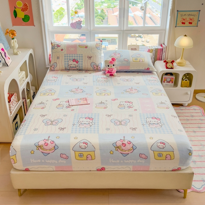 91家纺网 家纺一手货源 找家纺 （总）摩妮卡 2025新款印花系列小清新牛奶绒印花床笠三件套