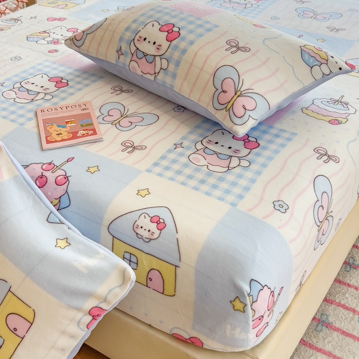 91家纺网 家纺一手货源 找家纺 （总）摩妮卡 2025新款印花系列小清新牛奶绒印花床笠三件套