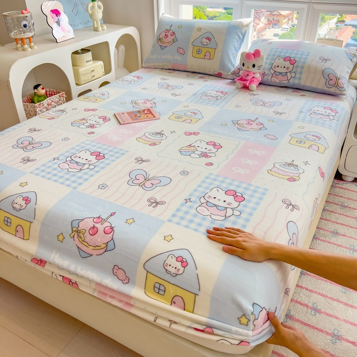 91家纺网 家纺一手货源 找家纺 （总）摩妮卡 2025新款印花系列小清新牛奶绒印花床笠三件套