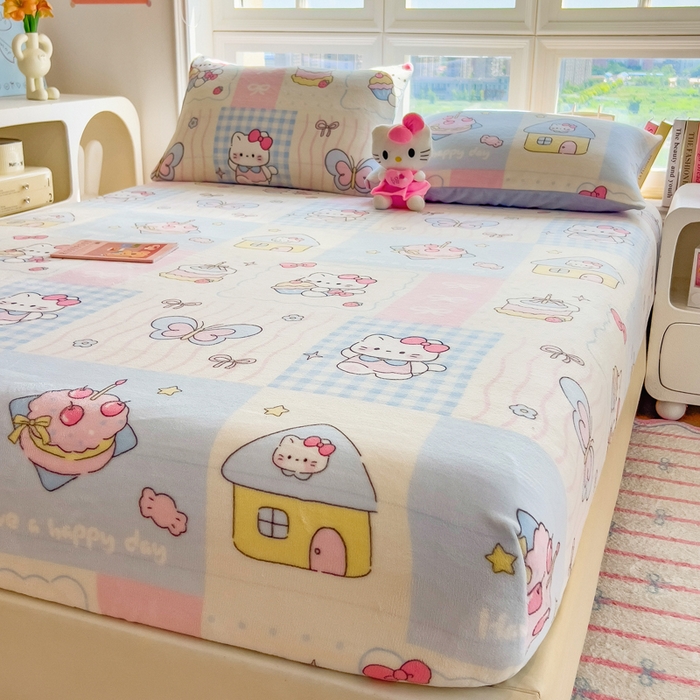 91家纺网 家纺一手货源 找家纺 （总）摩妮卡 2025新款印花系列小清新牛奶绒印花床笠三件套