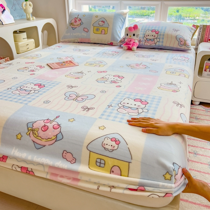 91家纺网 家纺一手货源 找家纺 （总）摩妮卡 2025新款印花系列小清新牛奶绒印花床笠三件套