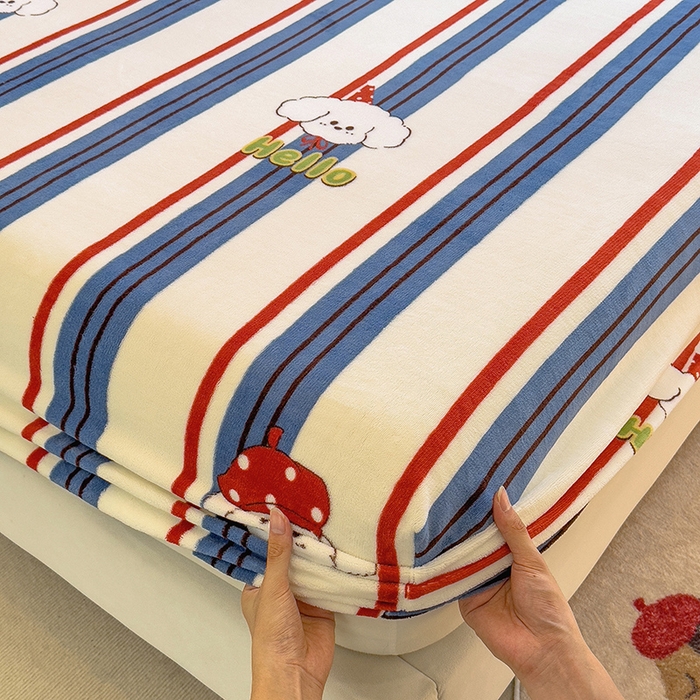 91家纺网 家纺一手货源 找家纺 摩妮卡 2025新款印花系列小清新牛奶绒印花床笠三件套 旺星人