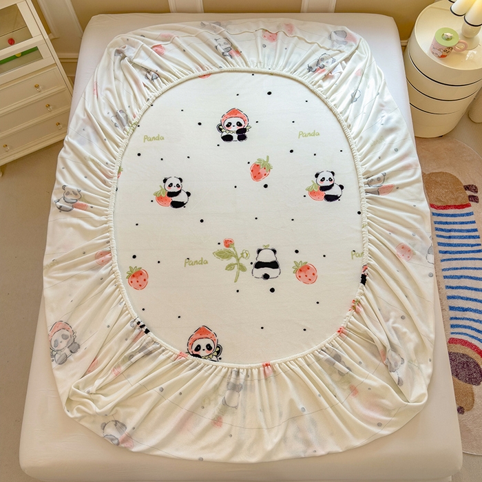 91家纺网 家纺一手货源 找家纺 摩妮卡 2025新款印花系列小清新牛奶绒印花床笠三件套 小可爱