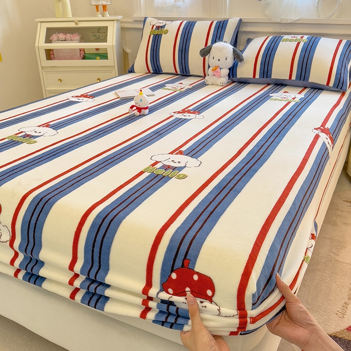 摩妮卡 2025新款印花系列小清新牛奶绒印花床笠三件套 旺星人