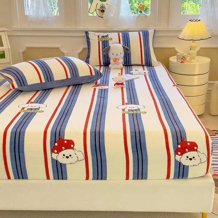 91家纺网 家纺一手货源 找家纺 摩妮卡 2025新款印花系列小清新牛奶绒印花床笠三件套 旺星人