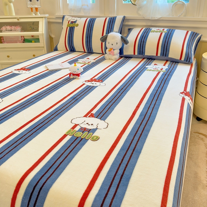 91家纺网 家纺一手货源 找家纺 摩妮卡 2025新款印花系列小清新牛奶绒印花床笠三件套 旺星人