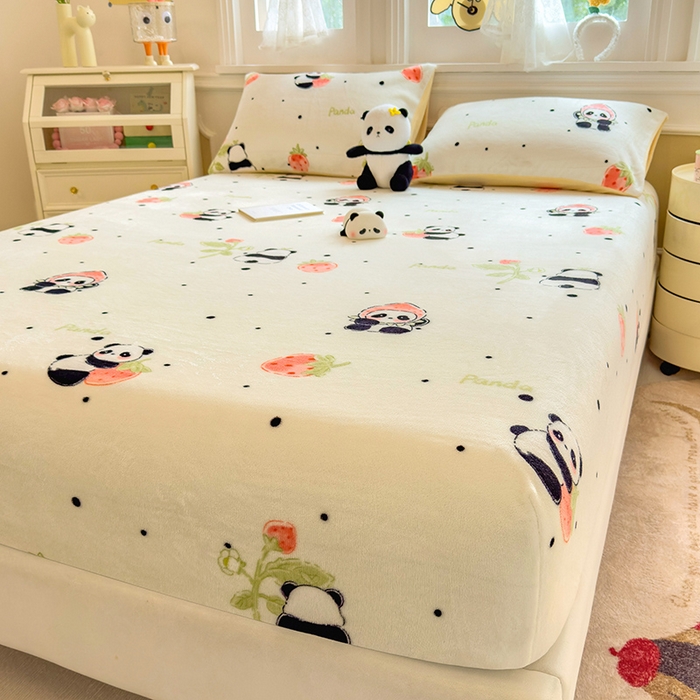 91家纺网 家纺一手货源 找家纺 摩妮卡 2025新款印花系列小清新牛奶绒印花床笠三件套 小可爱