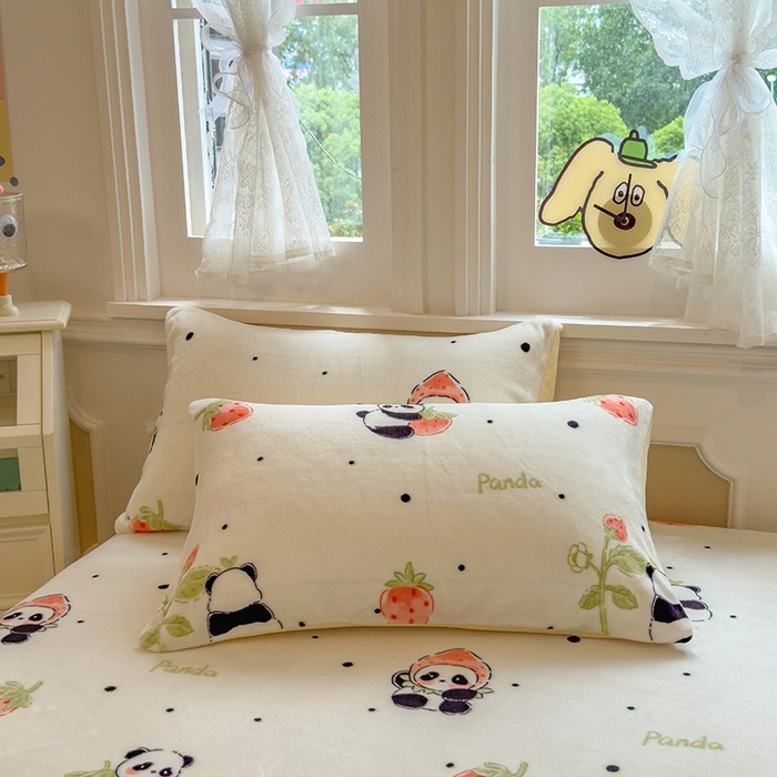 91家纺网 家纺一手货源 找家纺 摩妮卡 2025新款印花系列小清新牛奶绒印花床笠三件套 小可爱