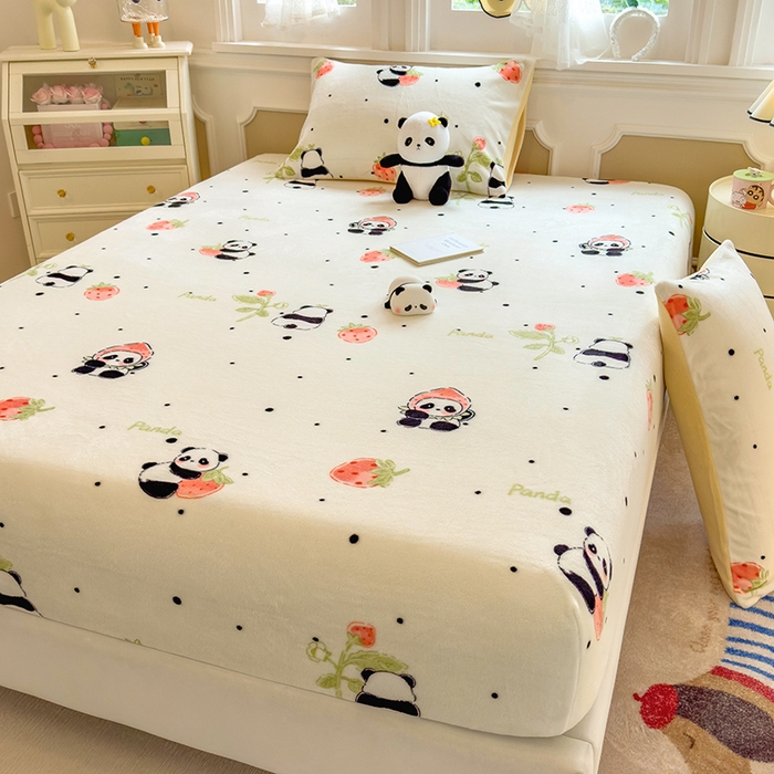 91家纺网 家纺一手货源 找家纺 摩妮卡 2025新款印花系列小清新牛奶绒印花床笠三件套 小可爱