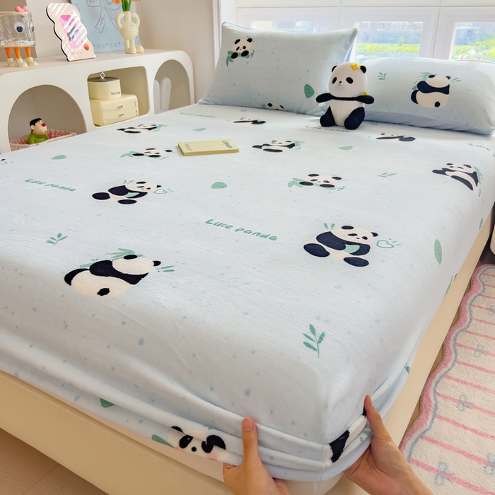 91家纺网 家纺一手货源 找家纺 （总）摩妮卡 2025新款印花系列小清新牛奶绒印花床笠三件套