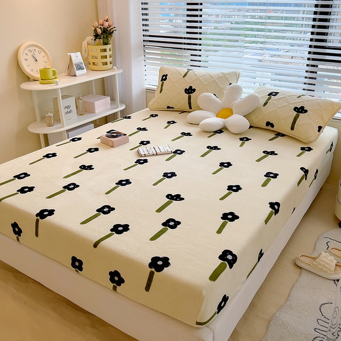 91家纺网 家纺一手货源 找家纺 （总）摩妮卡 2025新款印花系列小清新牛奶绒印花床笠三件套