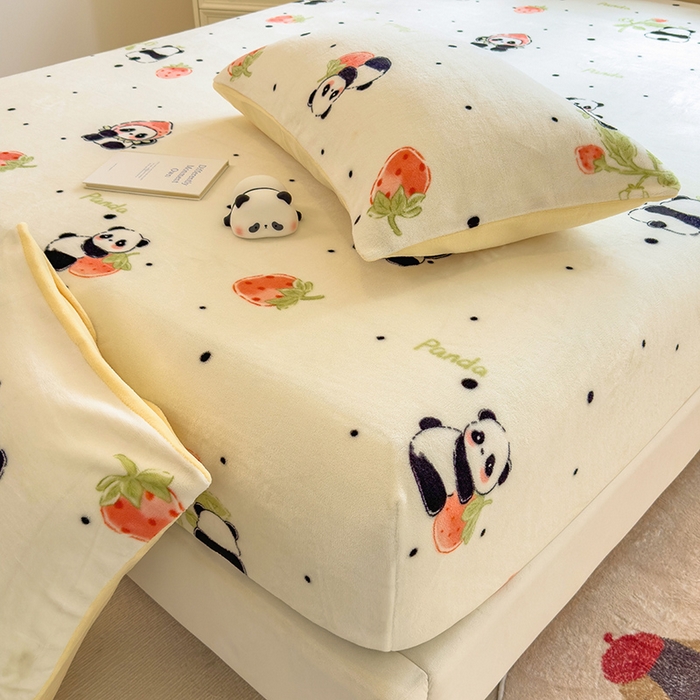 91家纺网 家纺一手货源 找家纺 摩妮卡 2025新款印花系列小清新牛奶绒印花床笠三件套 小可爱