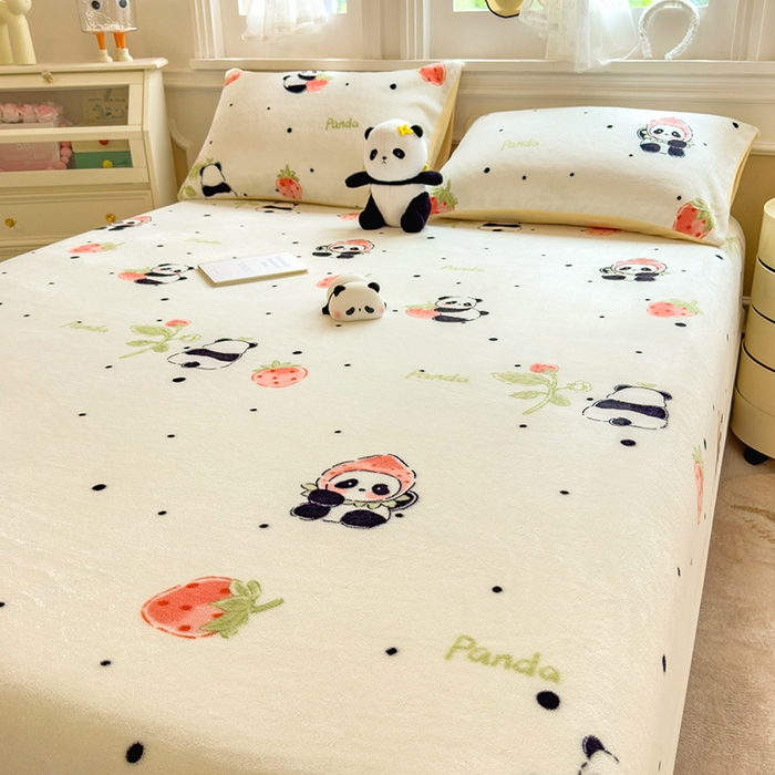 91家纺网 家纺一手货源 找家纺 摩妮卡 2025新款印花系列小清新牛奶绒印花床笠三件套 小可爱