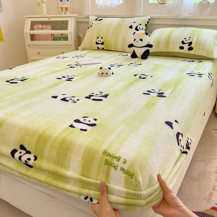 91家纺网 家纺一手货源 找家纺 （总）摩妮卡 2025新款印花系列小清新牛奶绒印花床笠三件套