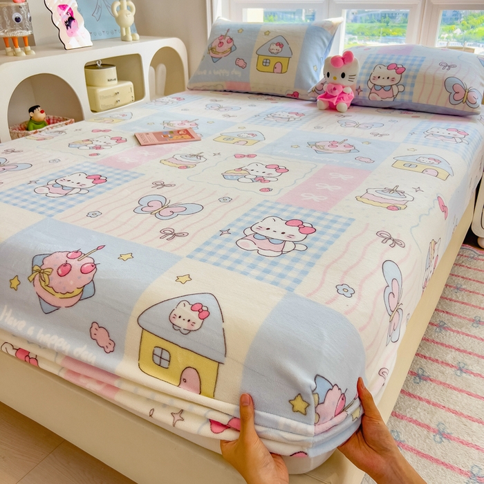 91家纺网 家纺一手货源 找家纺 （总）摩妮卡 2025新款印花系列小清新牛奶绒印花床笠三件套