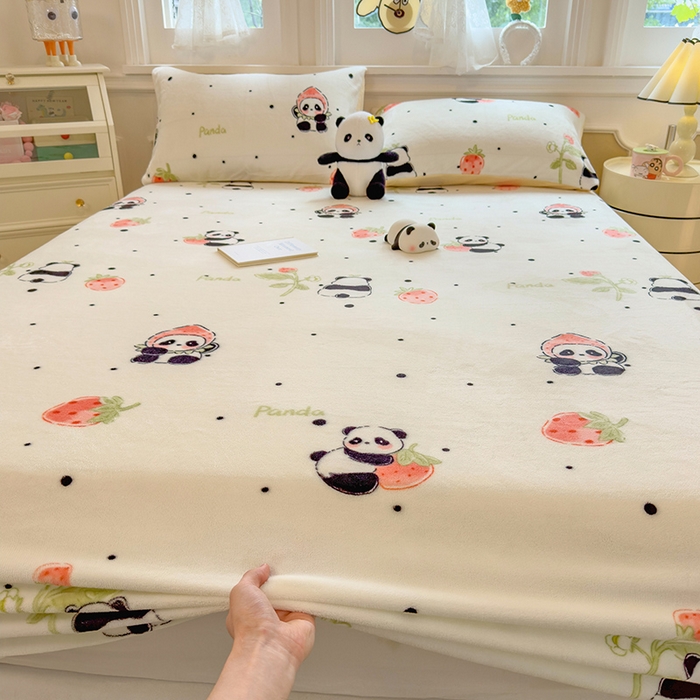 91家纺网 家纺一手货源 找家纺 摩妮卡 2025新款印花系列小清新牛奶绒印花床笠三件套 小可爱