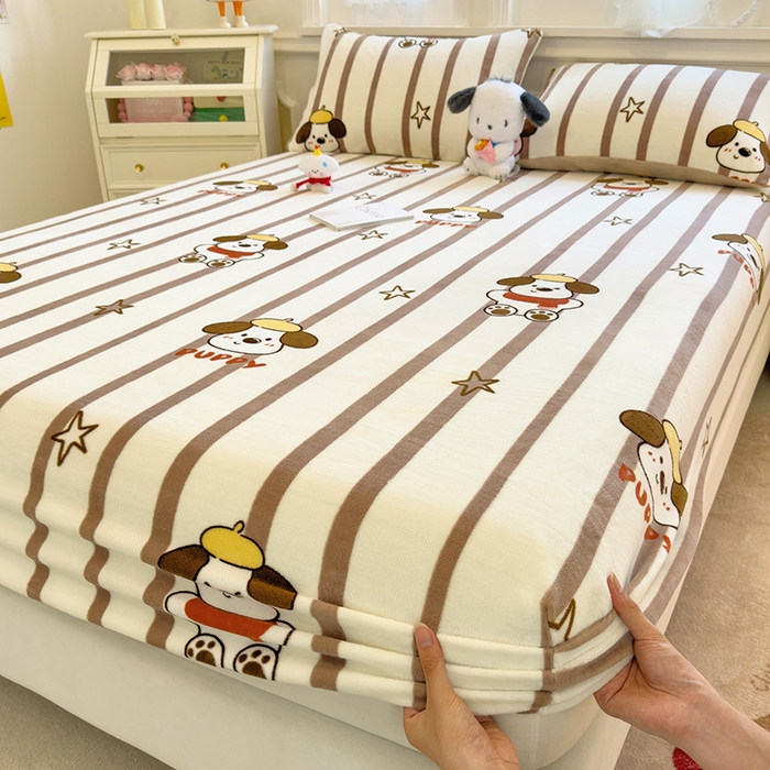 91家纺网 家纺一手货源 找家纺 （总）摩妮卡 2025新款印花系列小清新牛奶绒印花床笠三件套