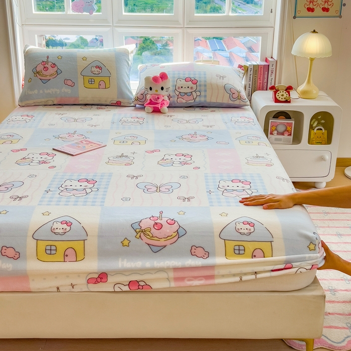 91家纺网 家纺一手货源 找家纺 （总）摩妮卡 2025新款印花系列小清新牛奶绒印花床笠三件套